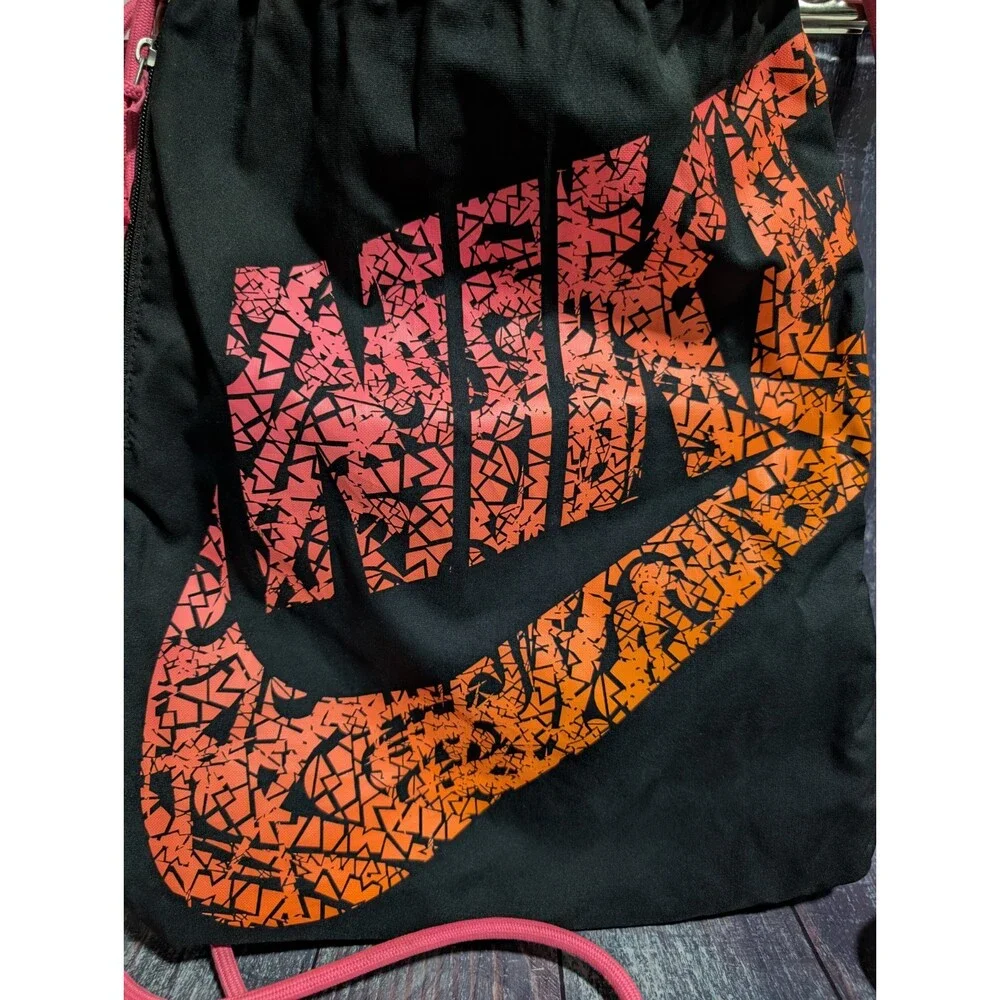 Nike Drawstring Bag Backpack Cinch Sack Teal & Pink Rope Zip Pocket EUC!